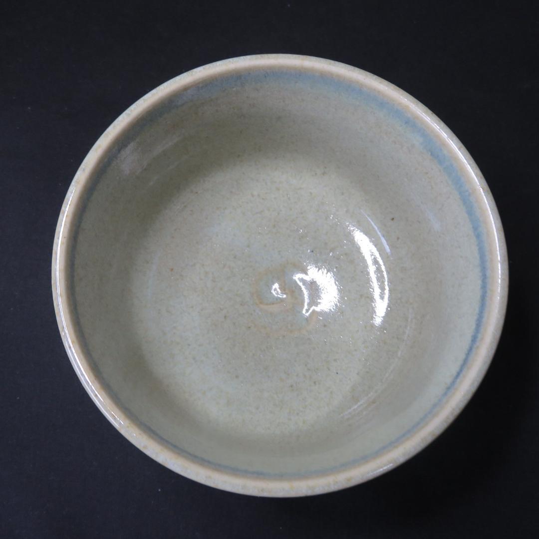 茶碗 膳所焼 陽炎園造 灰釉 染付 木箱 共箱 在銘 茶道具 茶器 抹茶碗