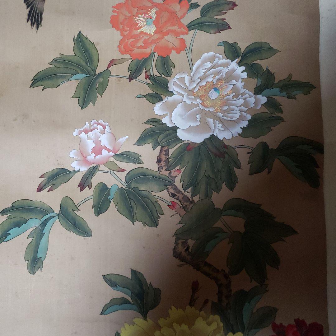 花と鳥の日本画掛軸