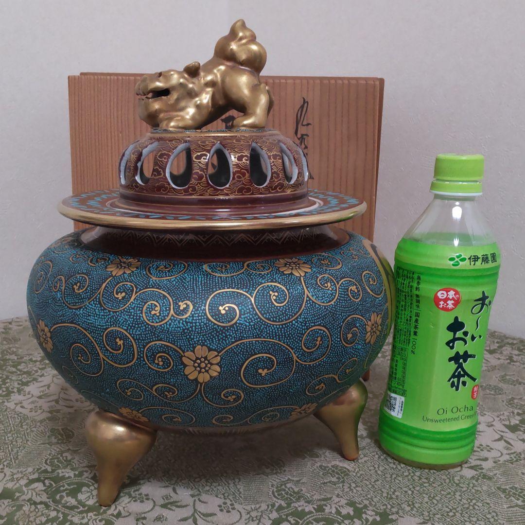 九谷焼特大青粒鉄仙香炉【特注品】【特注サイズ】【存在感】【手打青粒】