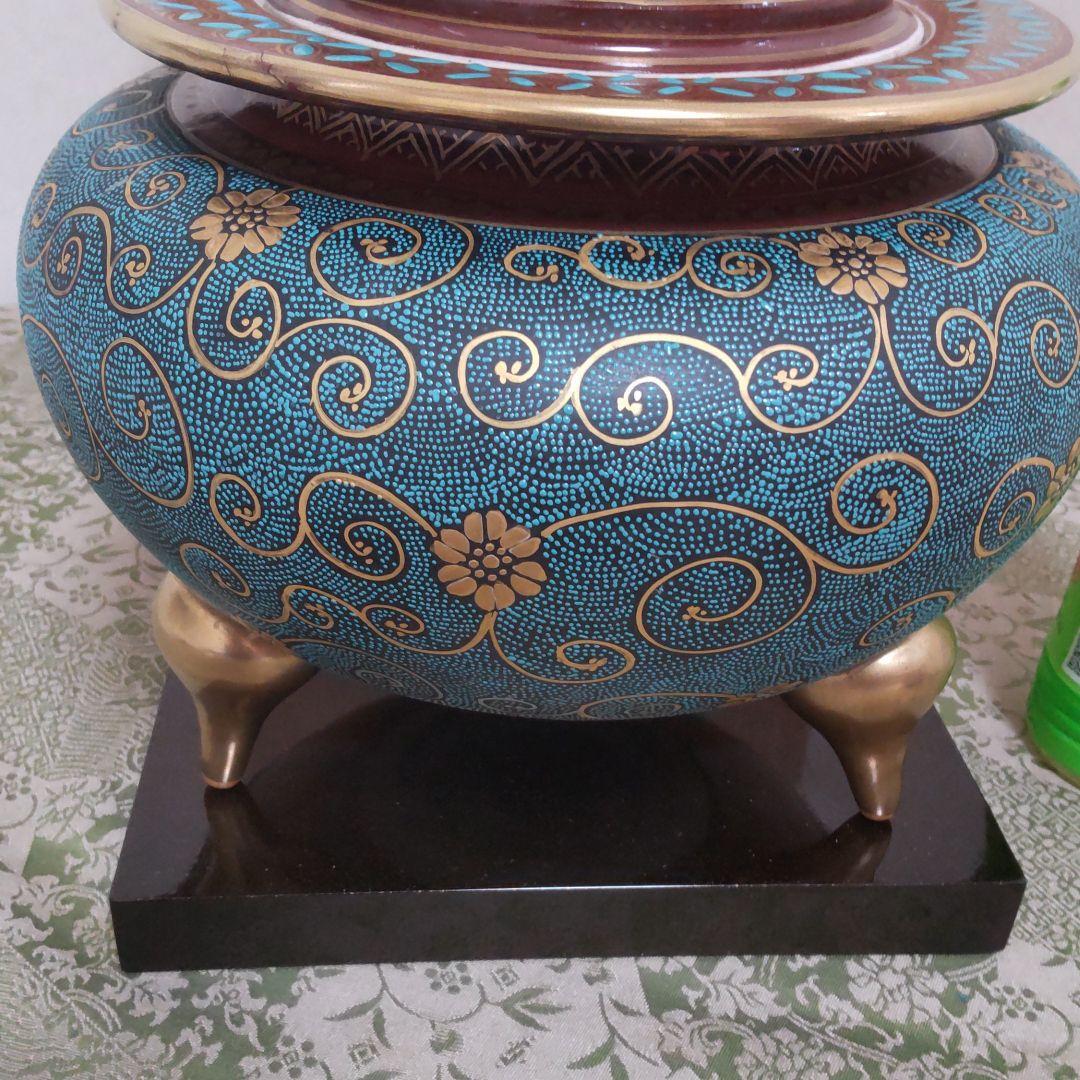 九谷焼特大青粒鉄仙香炉【特注品】【特注サイズ】【存在感】【手打青粒】