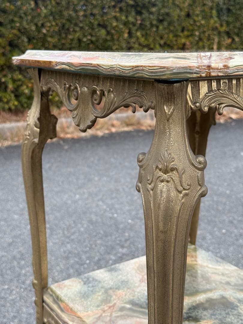 アンティーク 大理石 グリーンオニキス サイドテーブル 2段式