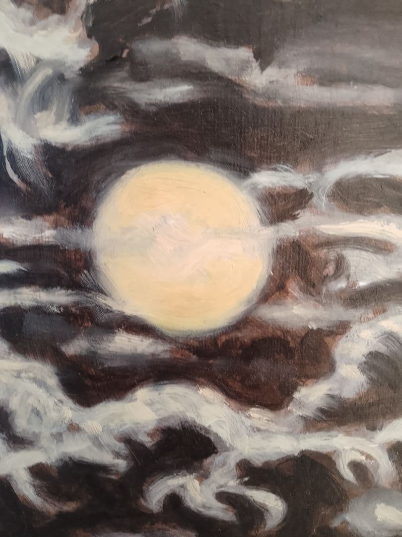 月と龍。油彩画 11ｘ9 インチサイズ