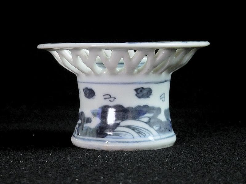 古伊万里　染付　透かし　波千鳥の図　盃台　D195AS-fbhb