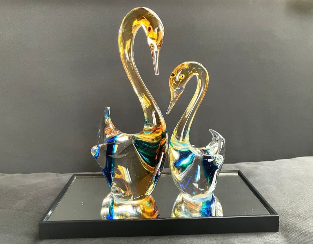 ガラス製白鳥 置物 2羽セット マルティグラス Multi Glass スワン