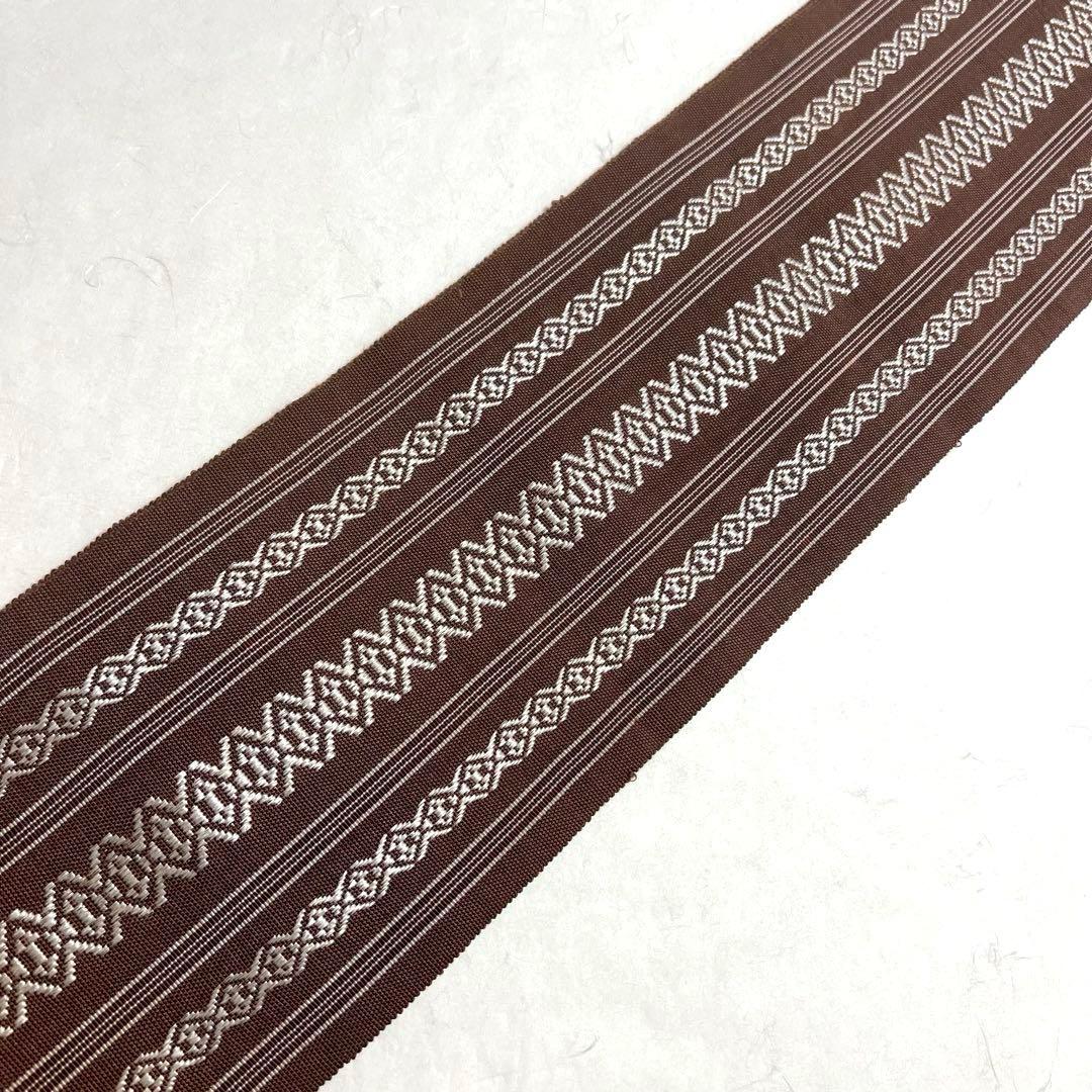 単衣 半幅帯 本場筑前博多織 献上柄 茶色 PO-3237