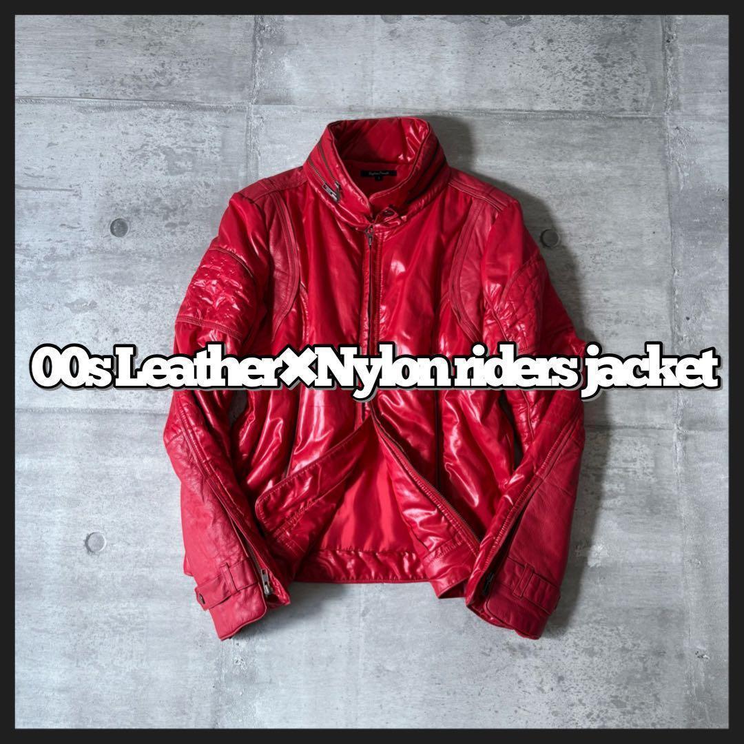 2000's leather × nylon riders jacket y2k