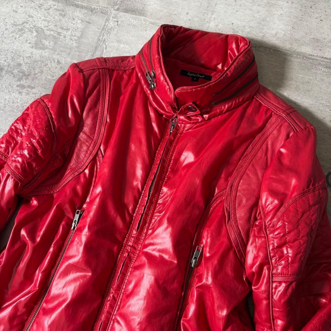 2000's leather × nylon riders jacket y2k