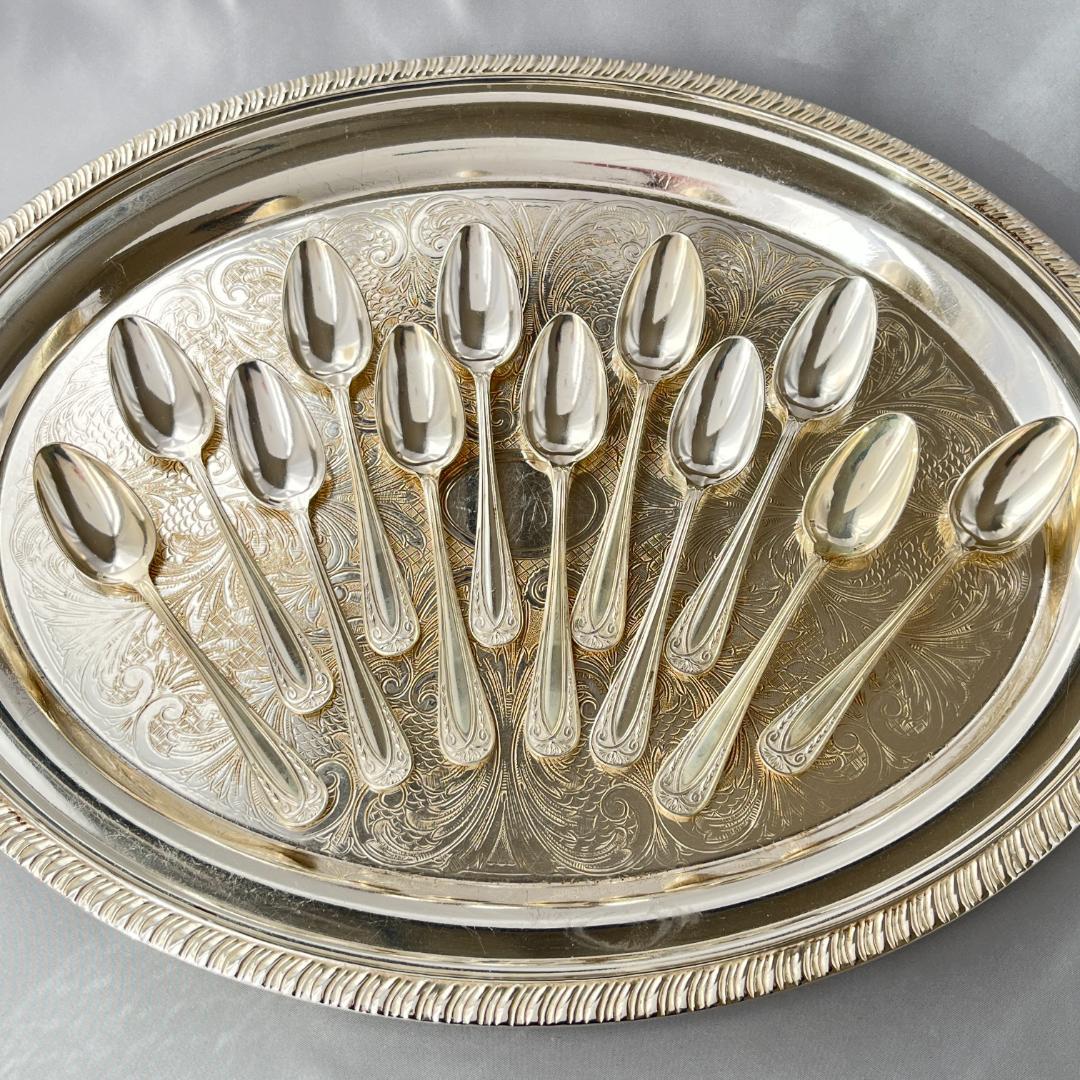 【仏蘭西】 レリーフ コーヒースプーン 12本【シルバープレート】アールヌーボー