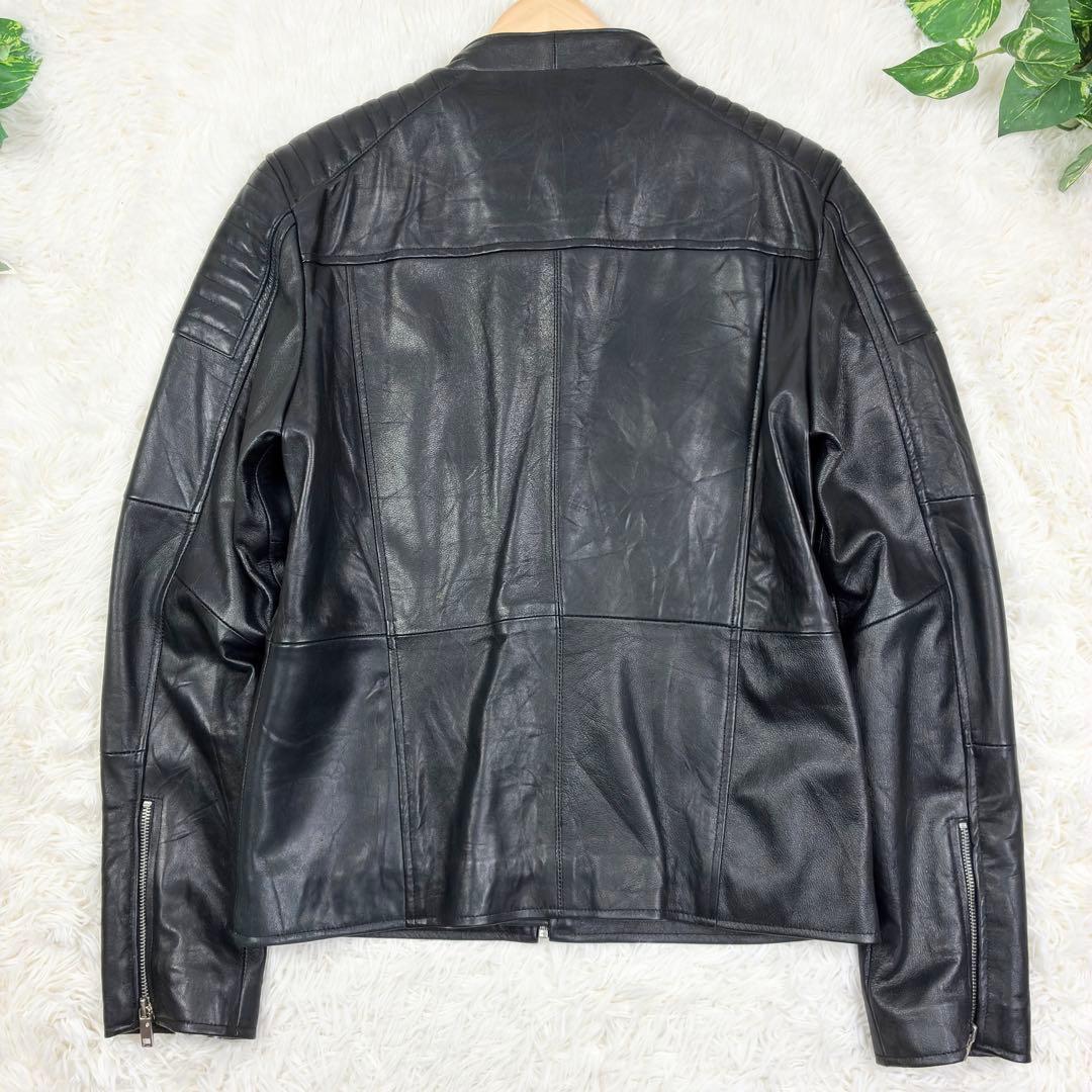 美品　ロシェル　本革　シングルライダース　レザージャケット　蛇腹デザイン　L