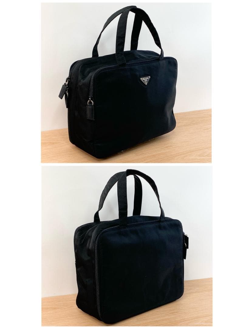 プラダ ハンドバッグ カバン 鞄 三角プレート ナイロン 2層バッグ ブラック