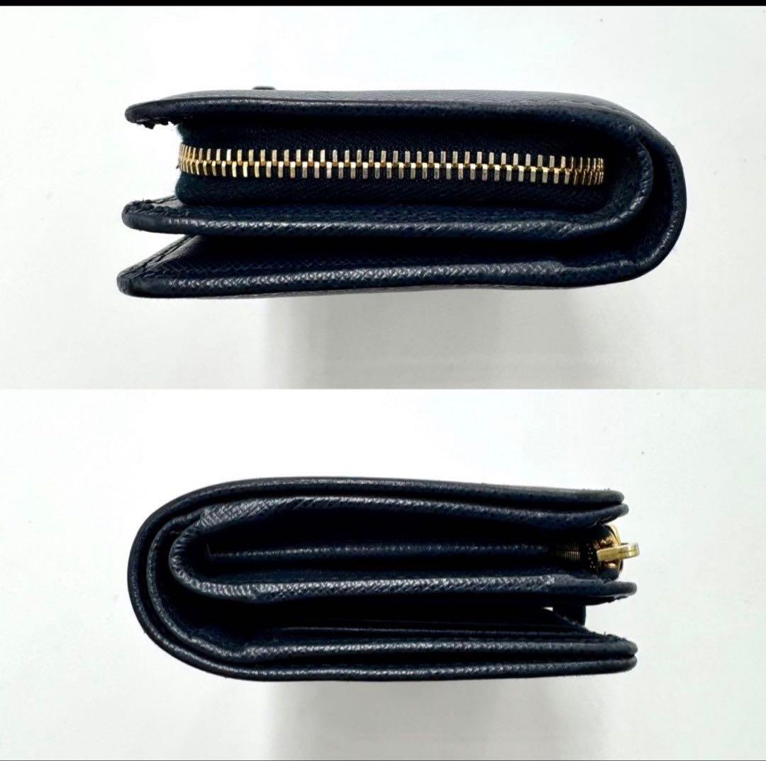 【美品】プラダ サフィアーノレザー ロゴプレート 二つ折り財布