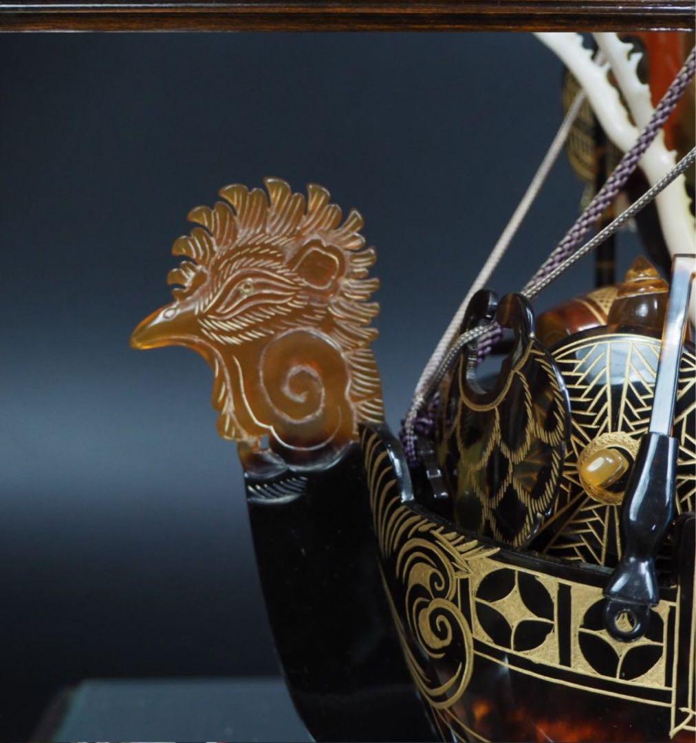 送料無料　本鼈甲宝船　赤血珊瑚・白珊瑚付　本物保証　時代物