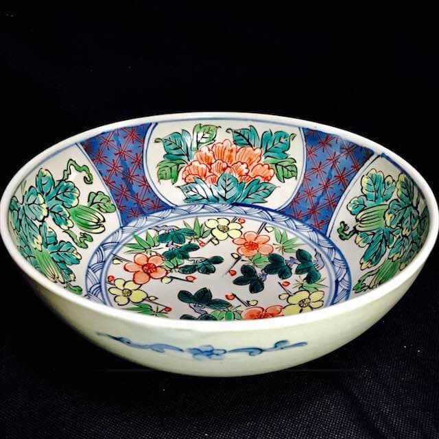 有田焼　五代 佐藤走波　染錦花文　盛り鉢　22㎝