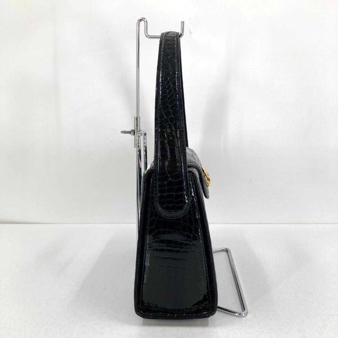 美品 クロコダイル　ハンドバッグ　高級　ゴールド金具　ブラック