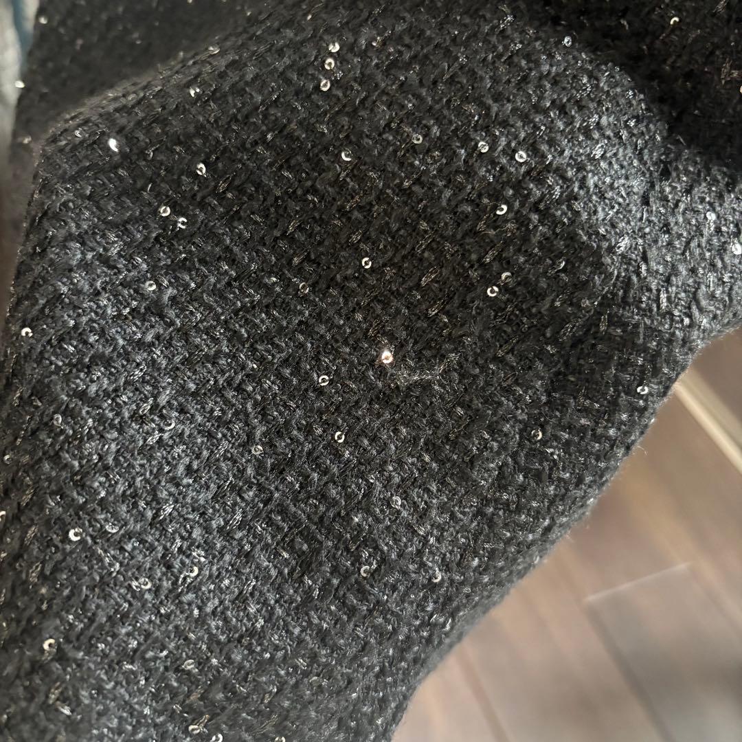 【LEJA】S 花柄スパンコールフレアドレスワンピース　ブラック