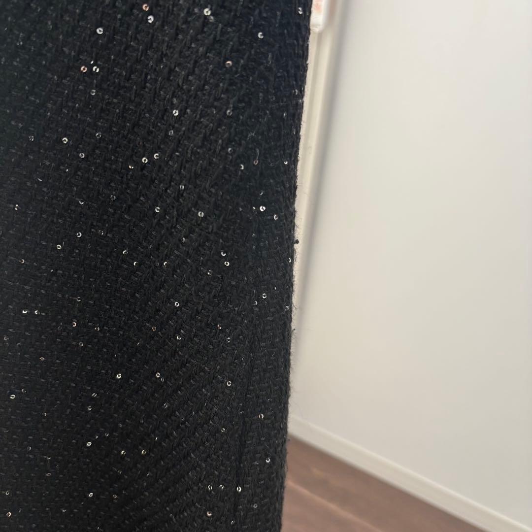 【LEJA】S 花柄スパンコールフレアドレスワンピース　ブラック