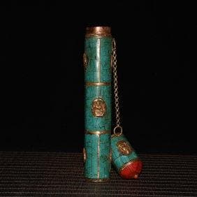 純銅象嵌ターコイズ線香飾り