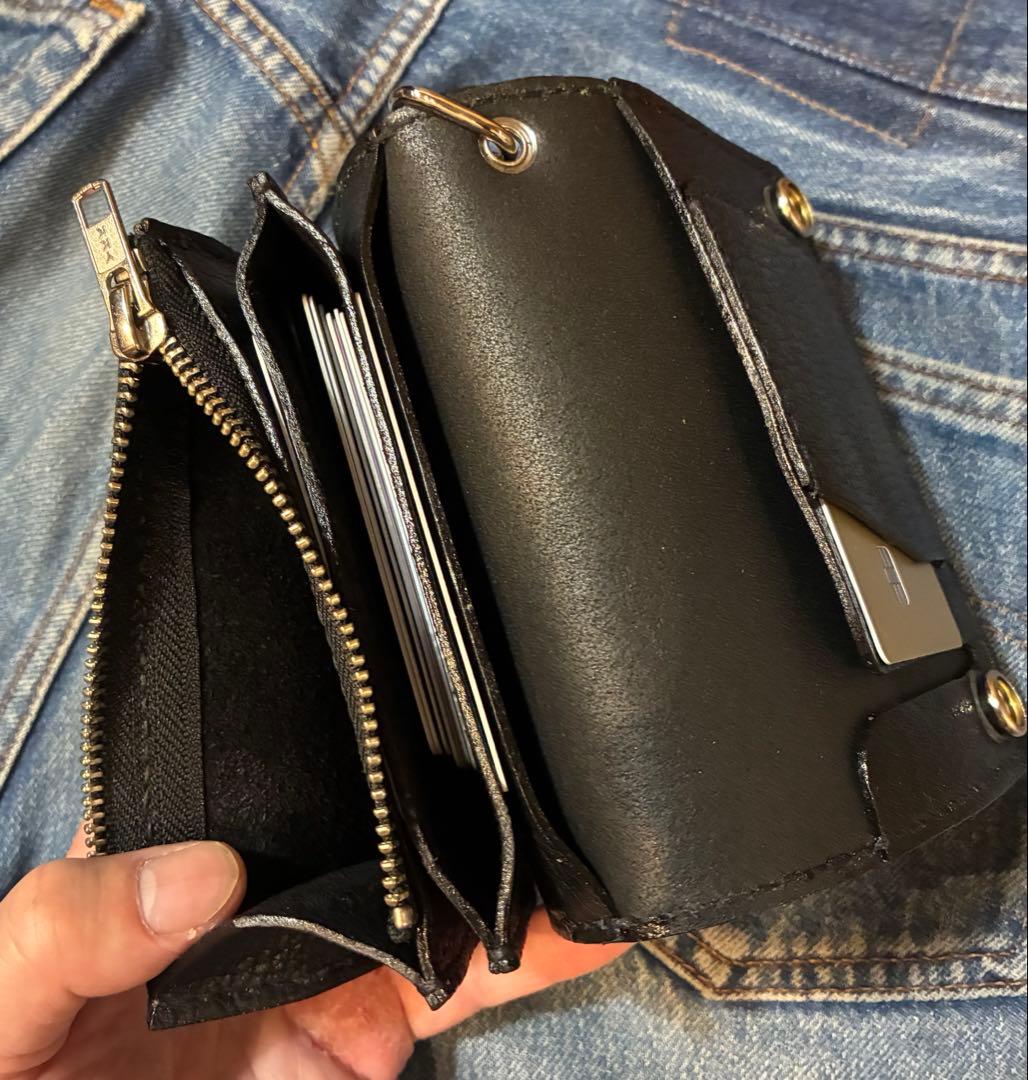 ミドル　トラッカーウォレット　シュリンク　シルバー925クロスボールコンチョ