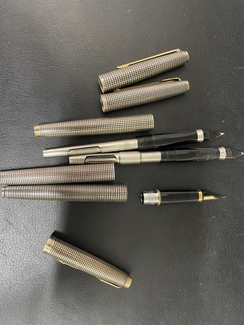 万年筆3本セット14金 ペン先・シルバー・ブラック チェック柄