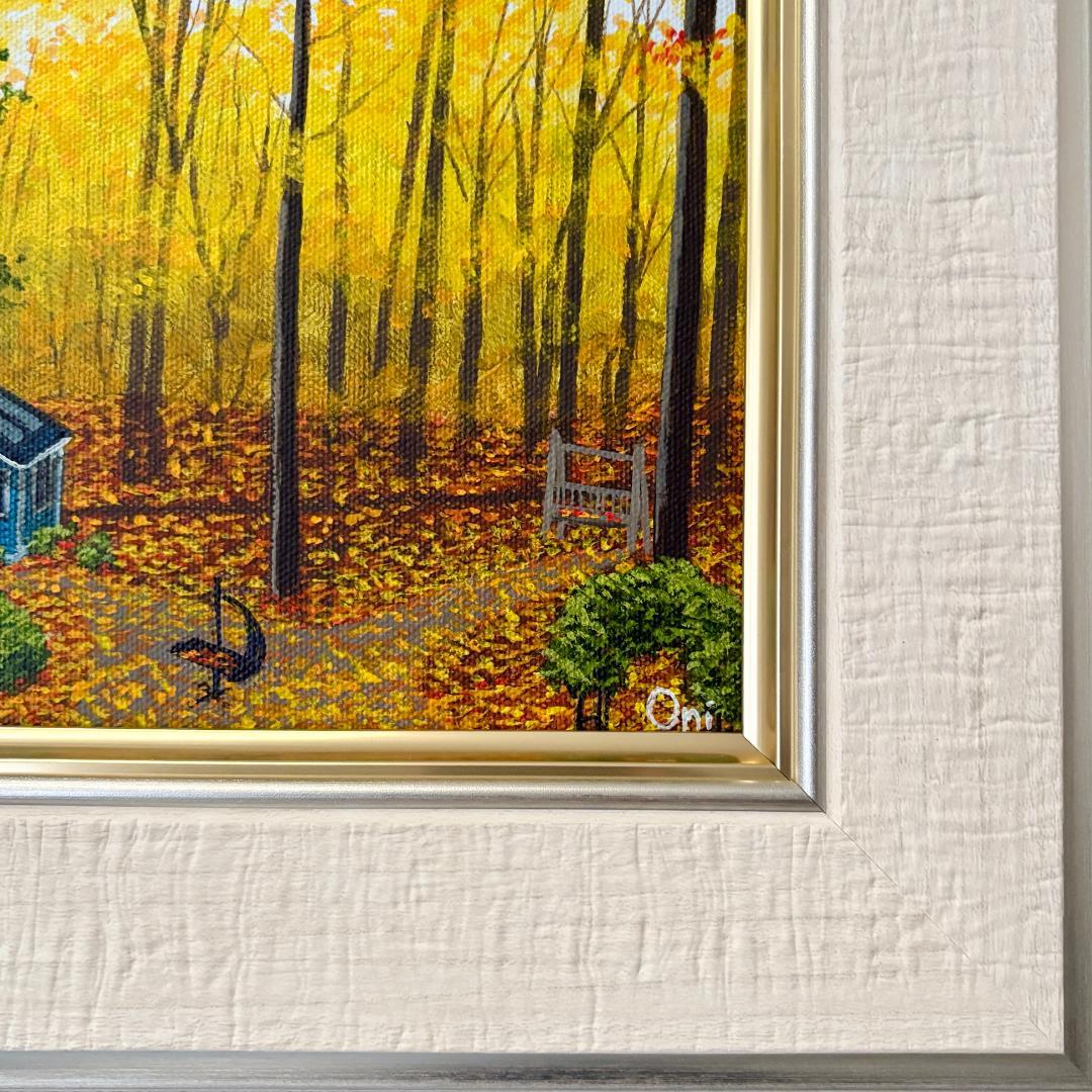 アクリル画　原画　「オータムバックヤード01」額縁付き　SMサイズ　風景画