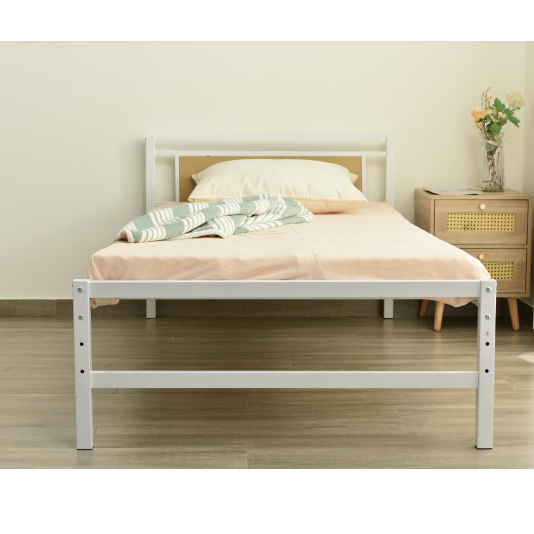超人気！【ホワイト】パイプベッド シングル ベッド 宮 三段階高さ調整可 北欧風