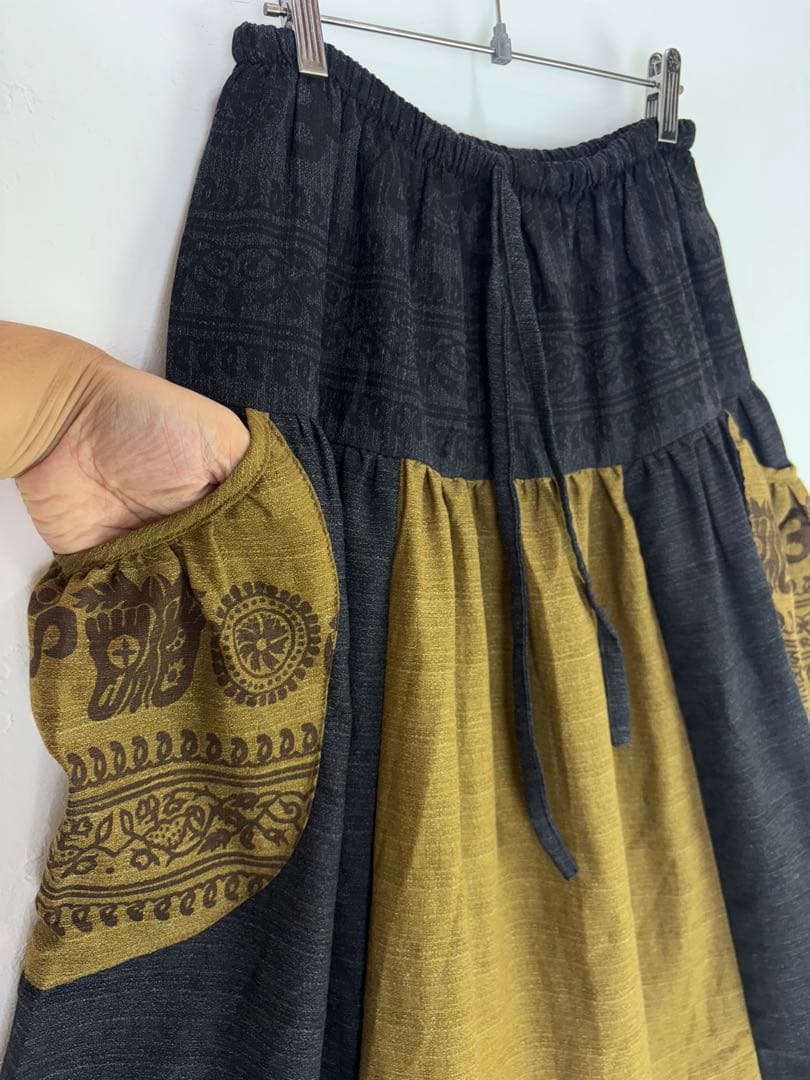 【新品】コットンサルエルパンツ　タイパンツ　サイドポケット　ブラウン　F840