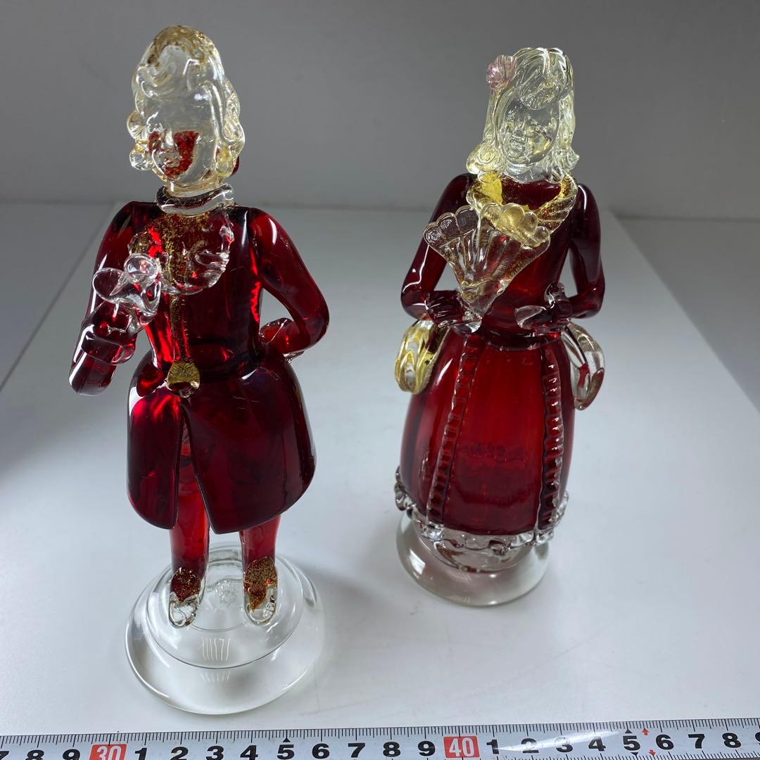 ムラーノ　ベネチアングラスフィギュリンペア高さ18.7・18㎝東な7-0305③