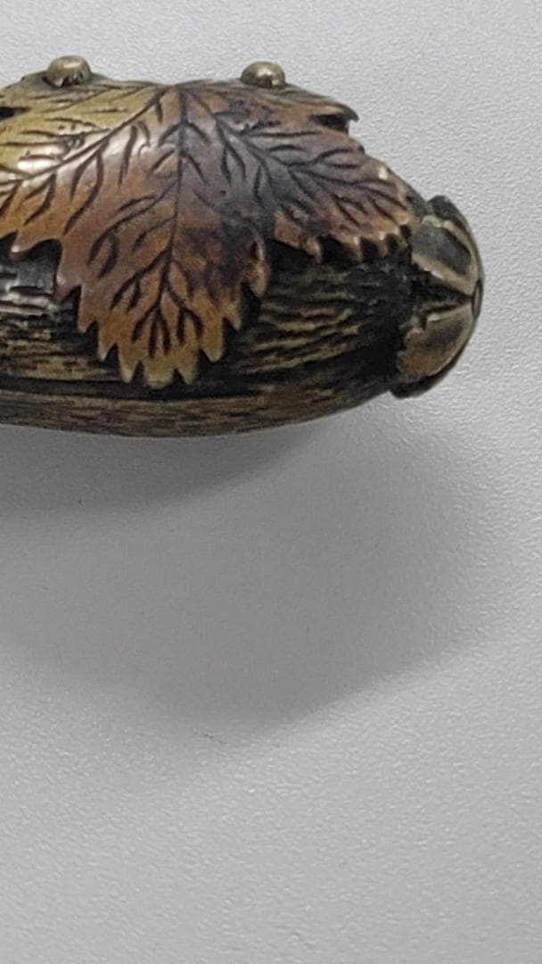 時代物　古銅　象嵌装飾入り　矢立て　書道具　筆入り　小さい