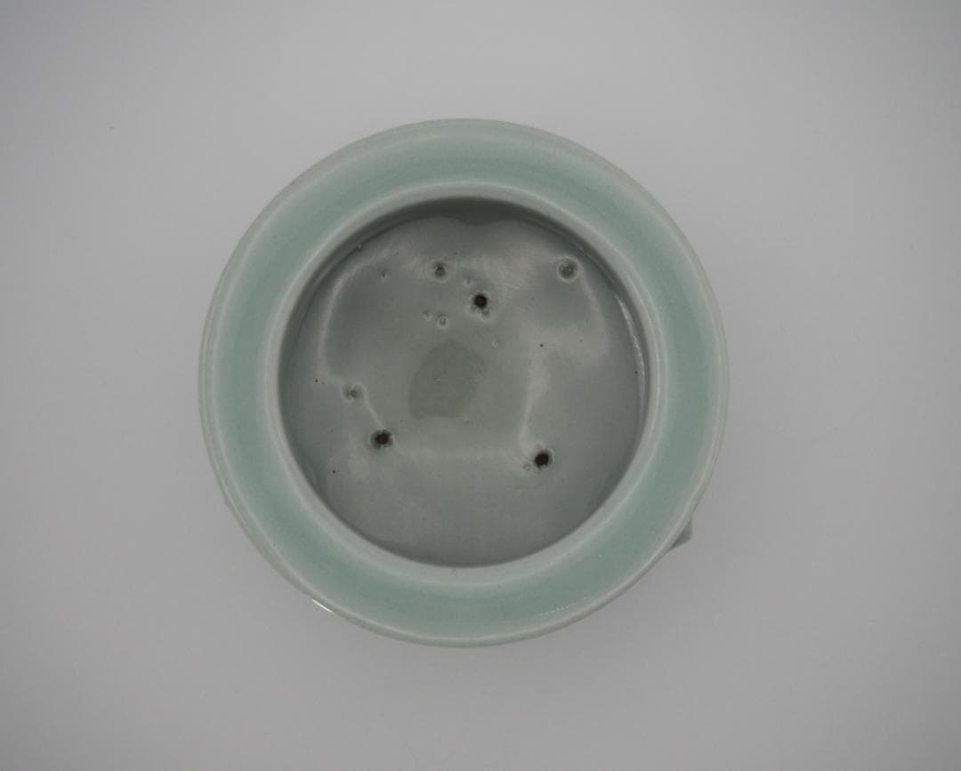 帝室技芸員 初代諏訪蘇山造 青磁 袴腰香炉 純銀透彫火舎 二代蘇山極箱付