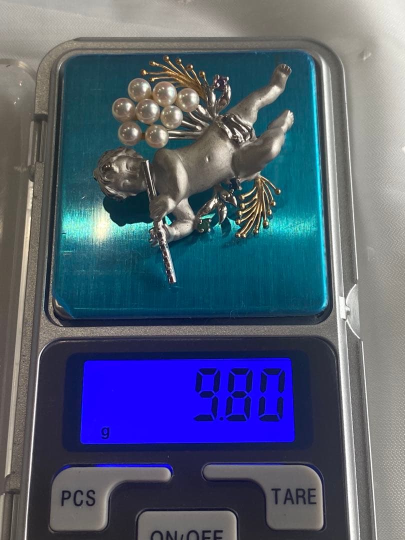 K18 シルバー 18金 コンビ アコヤパール 真珠 天使 ペンダント ブローチ