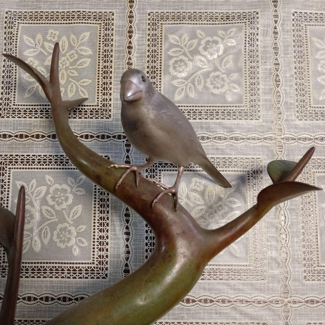 加納晴雲作　彫金　象嵌『鶯』