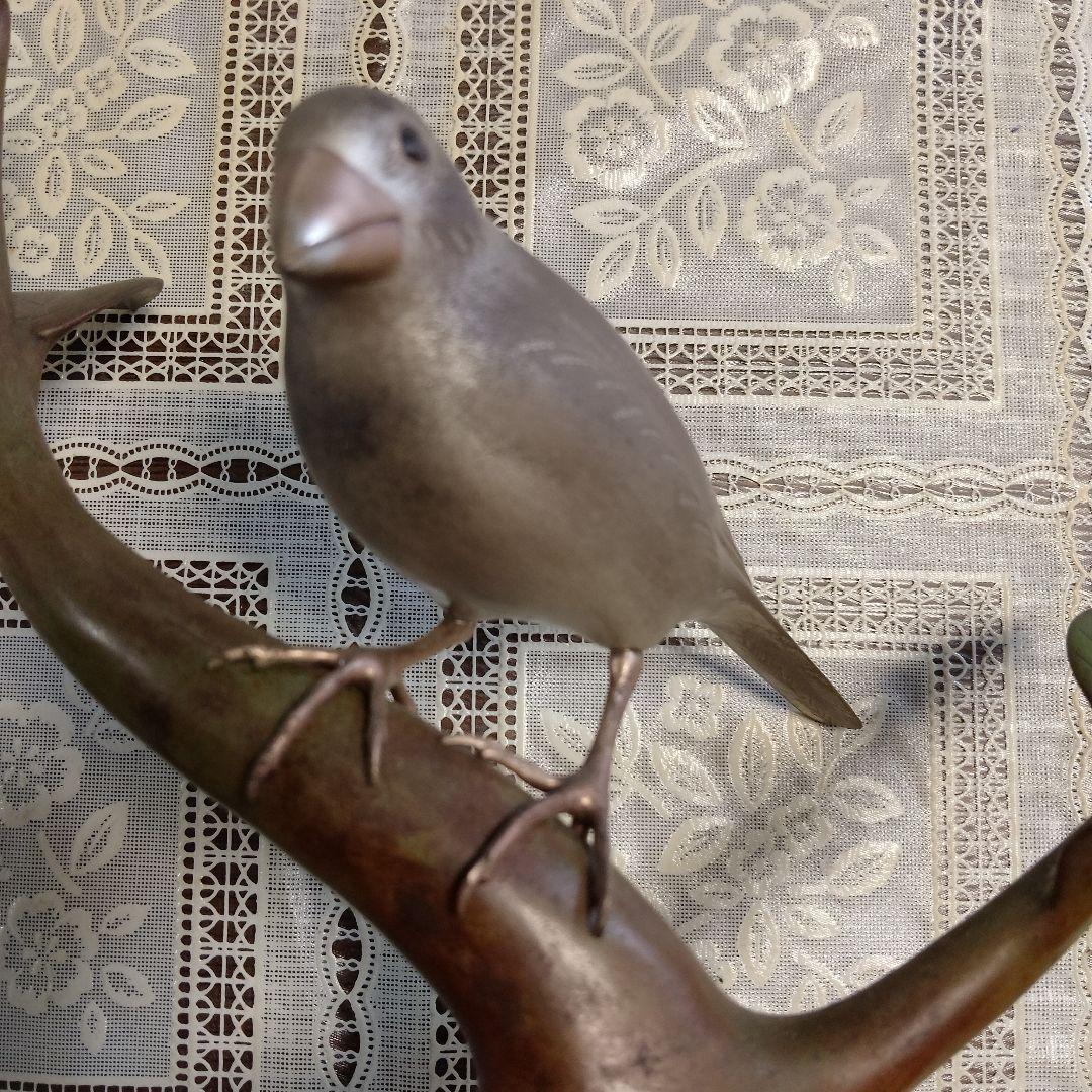 加納晴雲作　彫金　象嵌『鶯』