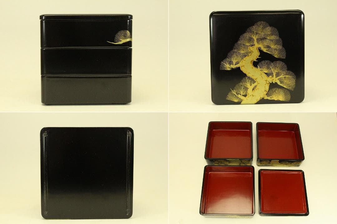 会津塗 松竹梅蒔絵 重箱 朝光作 未使用(ZE578)