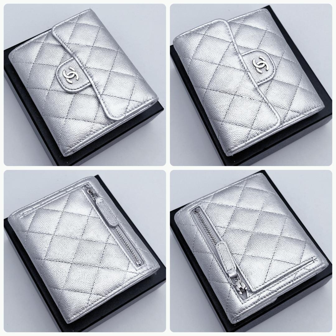 箱無し！即決フォロー割！シャネル マトラッセ フラップ シルバー財布 正規品保証