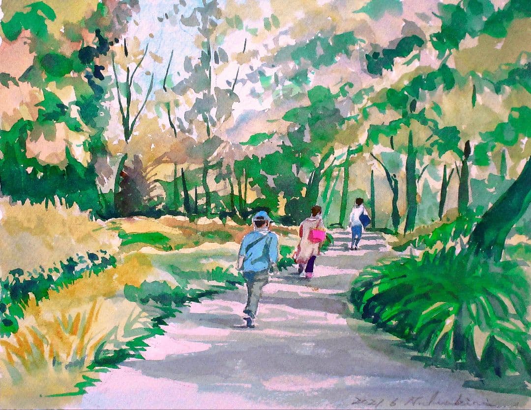 水彩画「散策の道」