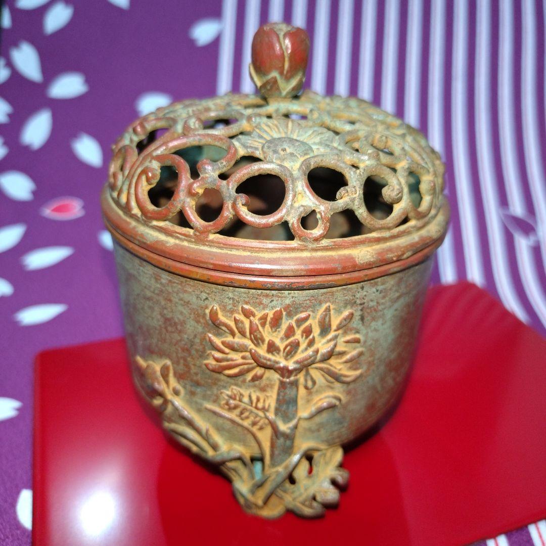 【良品】高岡銅器 須賀月芳作 香炉 蝋型鋳銅 共箱 証明書 香炉灰付