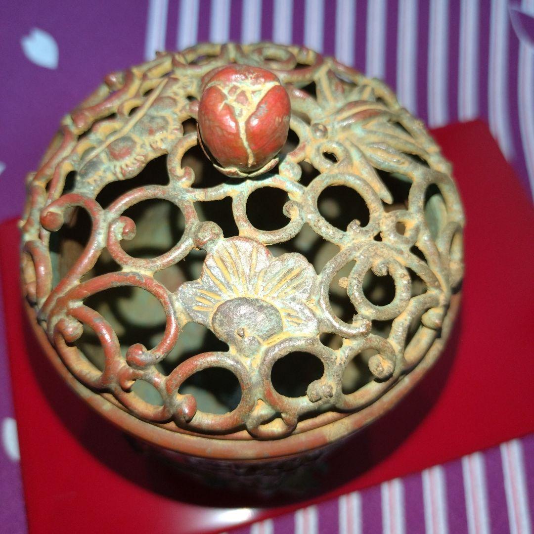 【良品】高岡銅器 須賀月芳作 香炉 蝋型鋳銅 共箱 証明書 香炉灰付