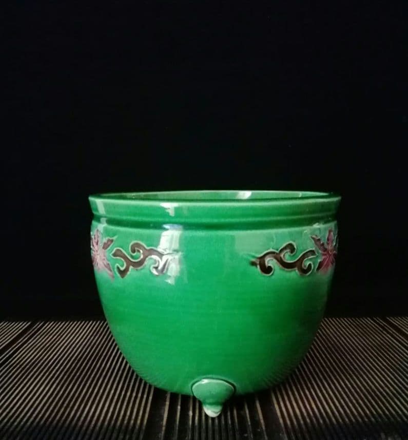 逸品　珉平焼民平焼淡路焼　三彩　手焙　炭入れ　茶道具　茶席　和骨董　アンティーク