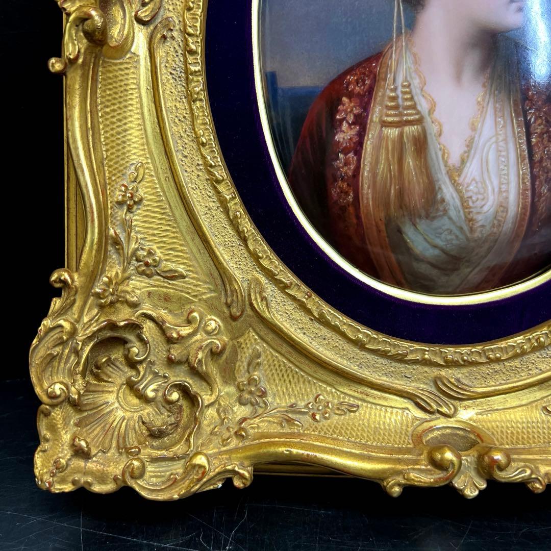 19世紀KPMベルリン人物文陶板画　「KPM」刻印　共箱　東Y7-1219☆1F