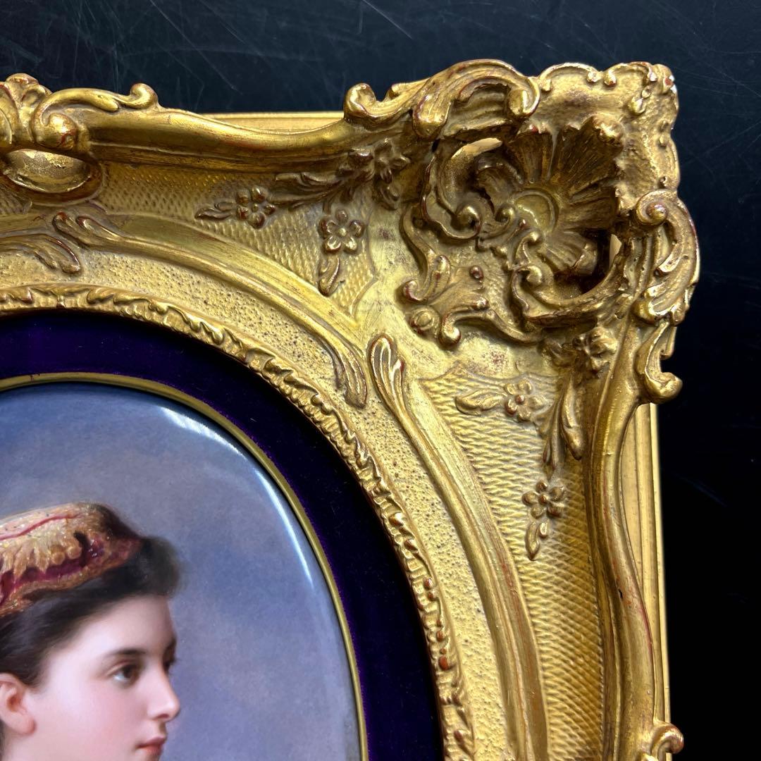 19世紀KPMベルリン人物文陶板画　「KPM」刻印　共箱　東Y7-1219☆1F