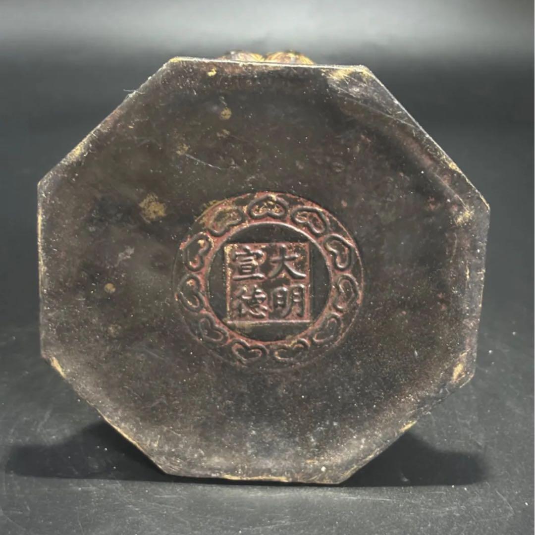 仏教古美術 純銅静座観音 銅製　仏像 蓮の台座 多仏像付き　観音