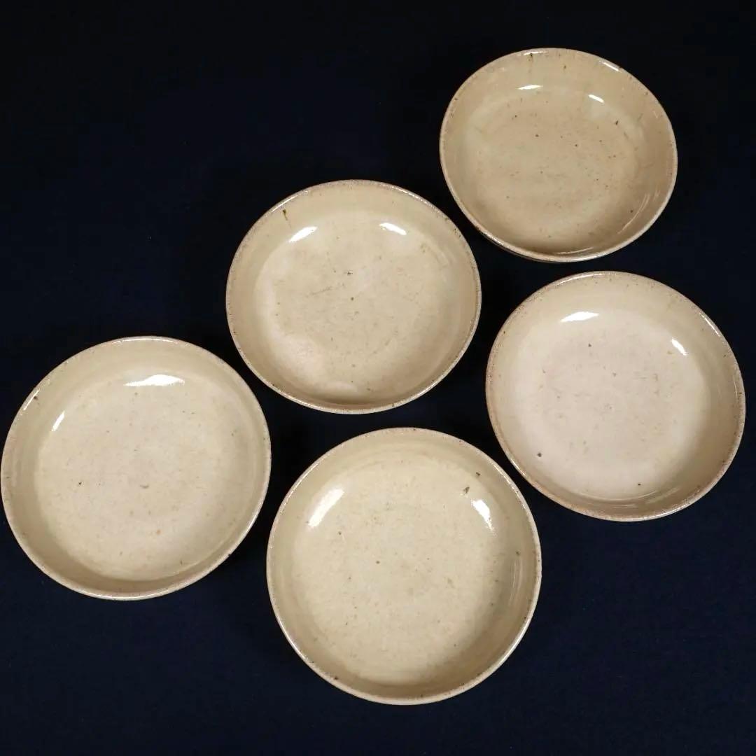 灰釉の釉調抜群 高鶴淳（父 高鶴元）薪窯 孟宗竹灰釉皿 平向付 5客 共箱