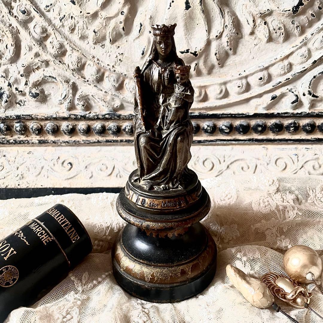 アンティーク♪聖母子像♪マリア像♪木製台座