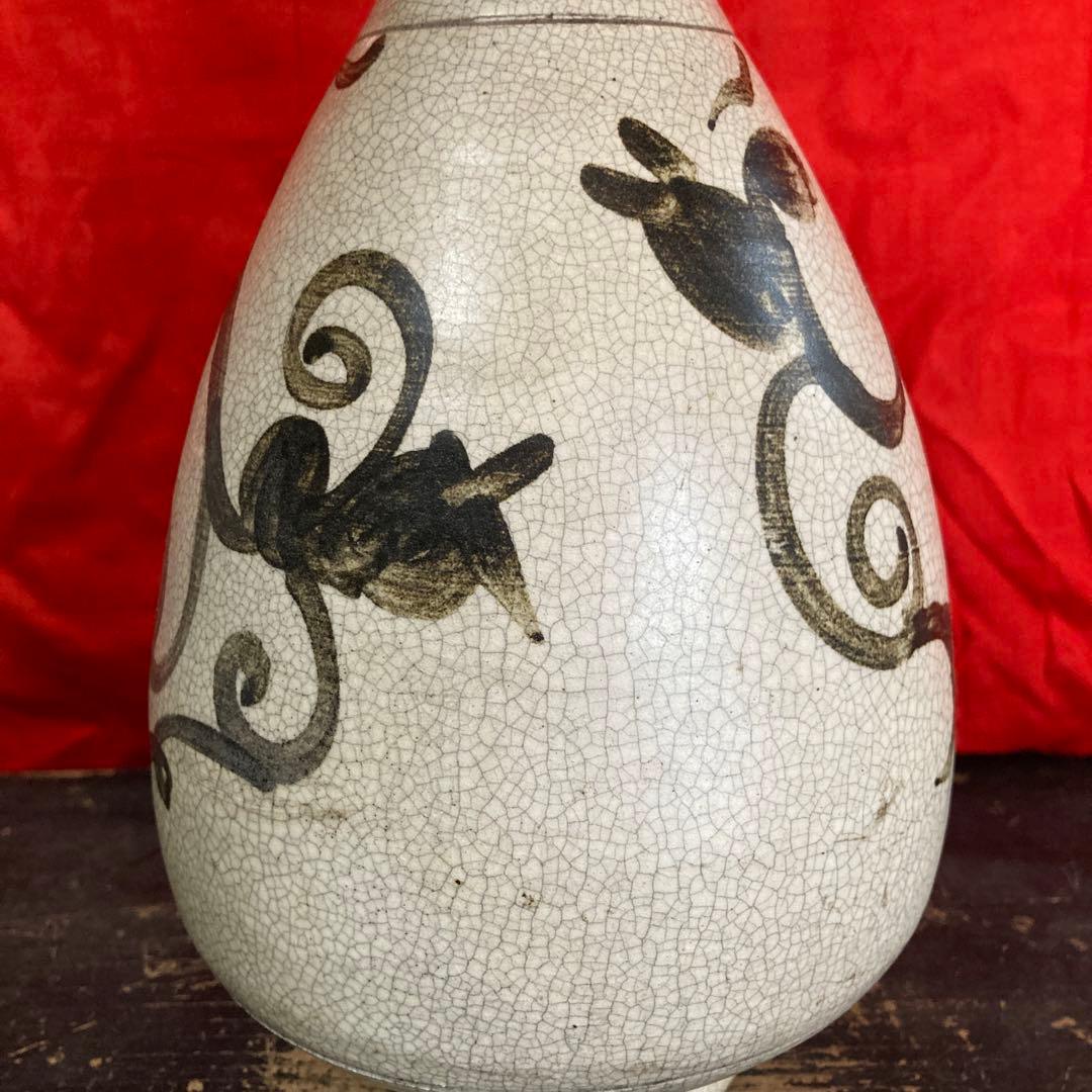 中国　鉄絵　瓶　徳利　蔓草図