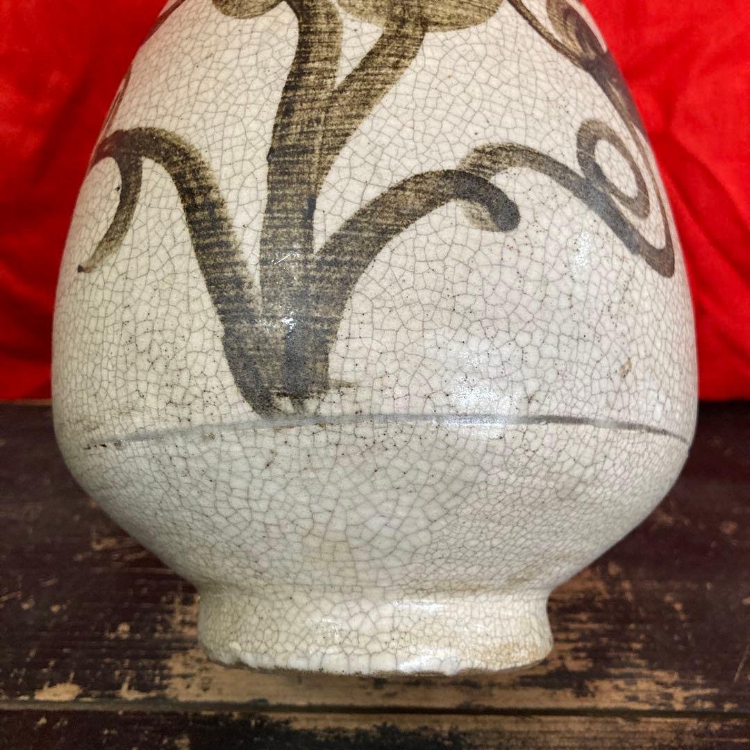 中国　鉄絵　瓶　徳利　蔓草図