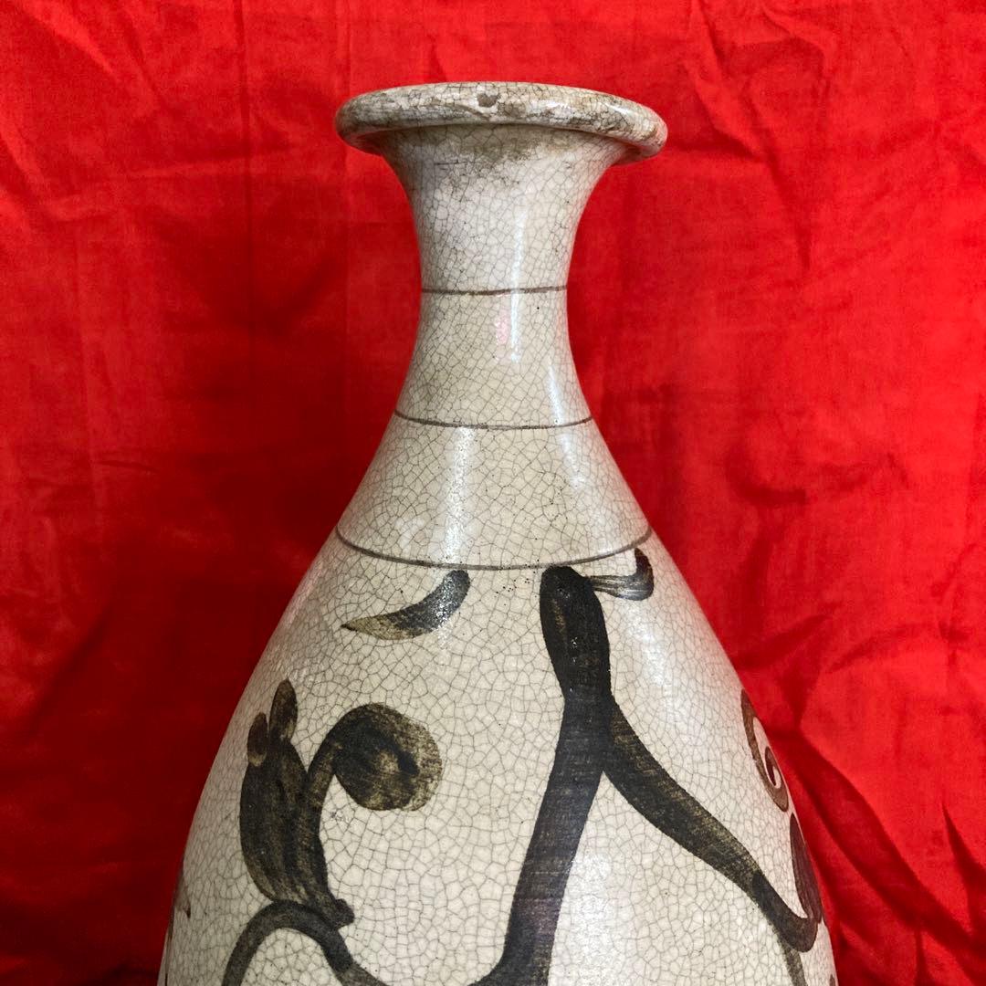 中国　鉄絵　瓶　徳利　蔓草図