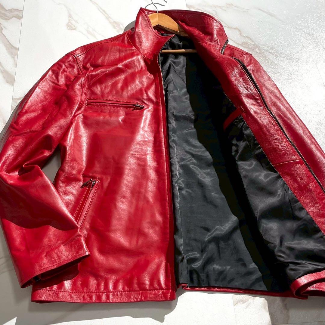 【極美品✨】SCHAFFEN ライダースジャケット ラムレザー 希少色 赤 L