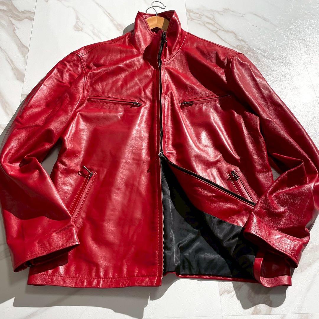 【極美品✨】SCHAFFEN ライダースジャケット ラムレザー 希少色 赤 L