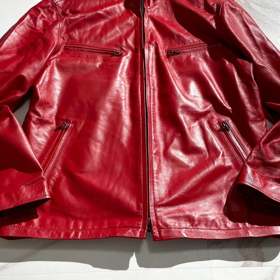 【極美品✨】SCHAFFEN ライダースジャケット ラムレザー 希少色 赤 L
