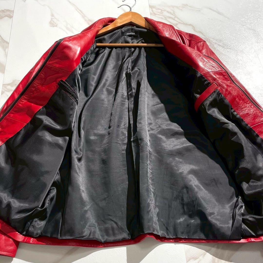 【極美品✨】SCHAFFEN ライダースジャケット ラムレザー 希少色 赤 L